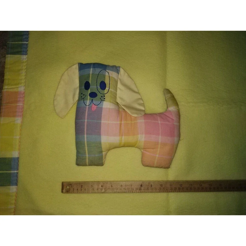 Quiltex Vintage Yellow Acrylic Baby Blanket Plaid Trim 36x49” (Bonus Dog Flawed)